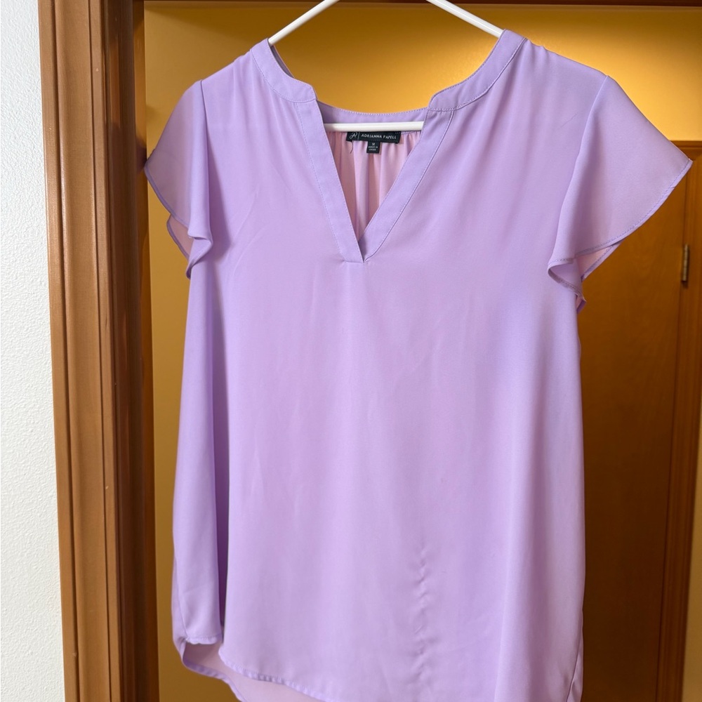 Adrianna Papell Lilac Flutter Sleeve Blouse